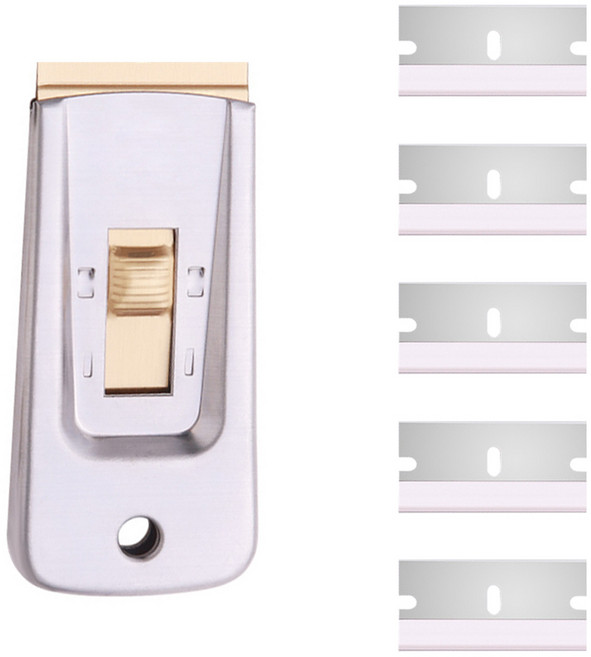 월드크린 솔리드 미니 스크래퍼 + 칼날 5개입 세트, 1세트, 실버