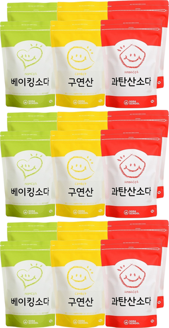 소다스쿨 베이킹소다1kg + 구연산1kg + 과탄산소다1kg 세트, 3세트