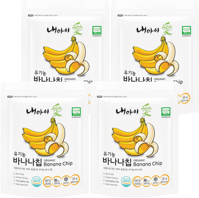 내아이애 동결건조 과일 유기농 바나나칩, 25g, 4개
