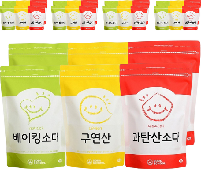 소다스쿨 베이킹소다1kg + 구연산1kg + 과탄산소다1kg 세트, 5세트