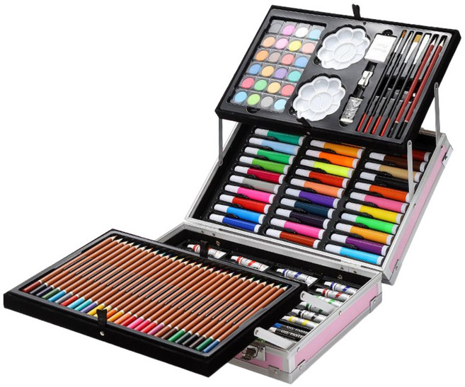 보마리 145p 미술 도구 4단 세트 케이스 핑크