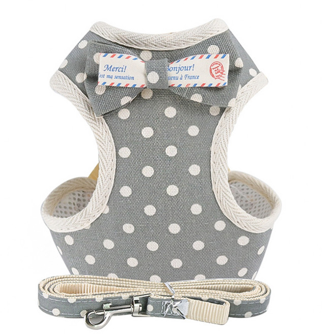 펫투비 반려동물 패턴 리본 하네스, 회색 땡땡이 리본, 1개