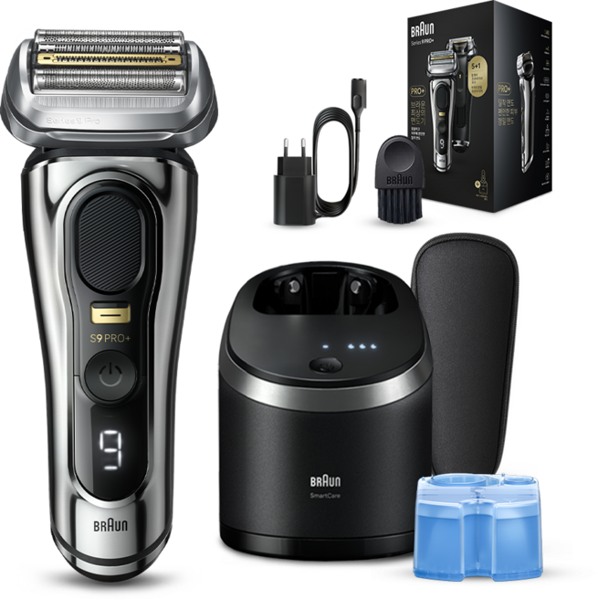 BRAUN 시리즈 9 PRO+ 전기면도기 세트, 9566cc, 크롬