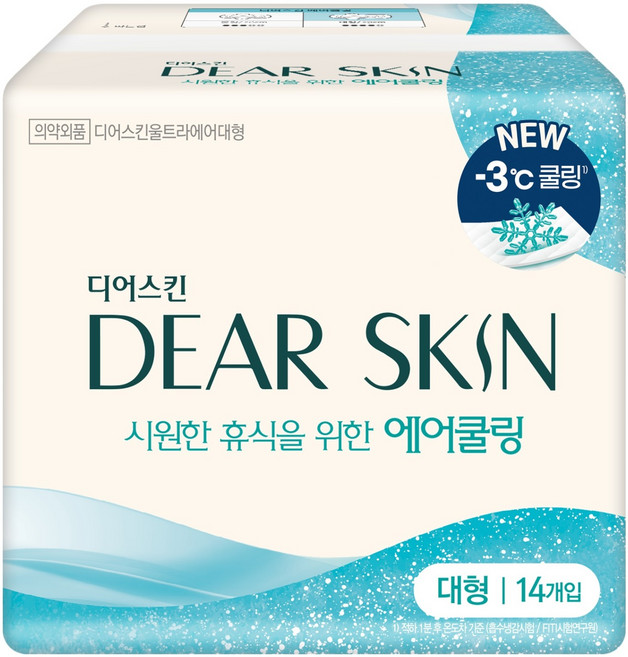 디어스킨 에어쿨링 생리대 날개형, 대형, 14개입, 1세트