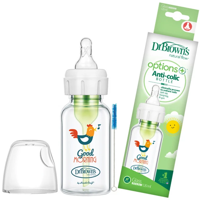 닥터브라운 루스터 데코 내로우넥 유리 젖병, 혼합색상, 120ml, 1개 - 쿠팡