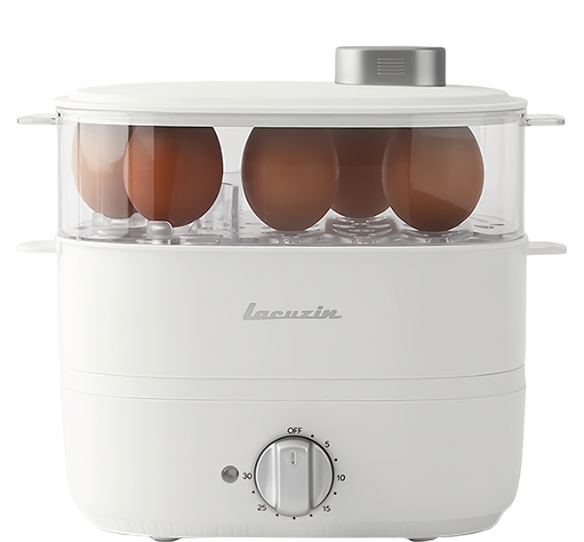 Lacuzin 雙層多功能隨行電蒸鍋 - 珍珠白 30分鐘定時器 360度蒸汽循環, LCZ060WT, 1個