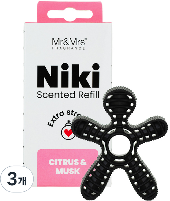 Mr&Mrs FRAGRANCE Niki 車用芳香劑補充包, 柑橘麝香, 3個