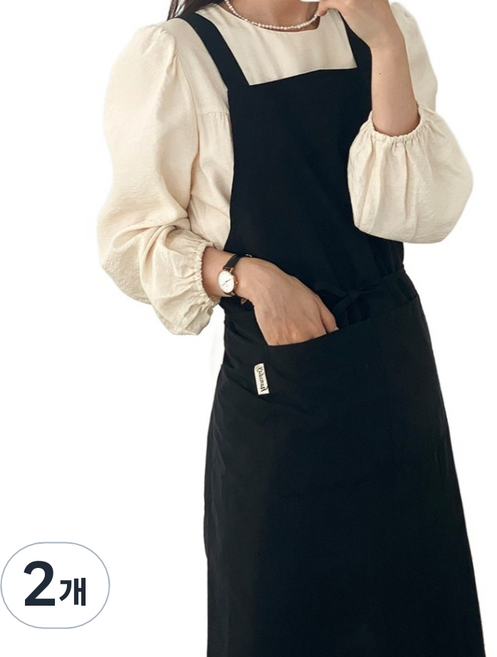 한스데이 방수 일자형 앞치마, 블랙, 2개