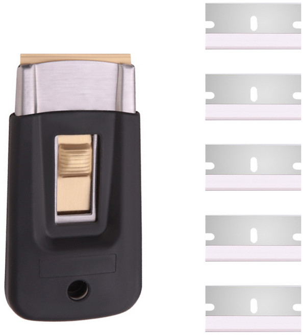 월드크린 솔리드 미니 스크래퍼 + 칼날 5개입 세트, 1세트, 블랙