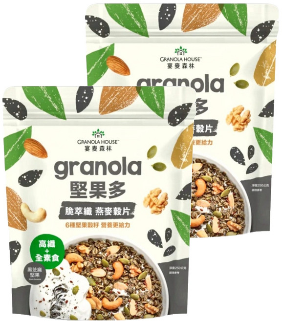 GRANOLA HOUSE 宴麥森林 堅果多 脆萃纖燕麥穀片 黑芝麻堅果, 250g, 2包