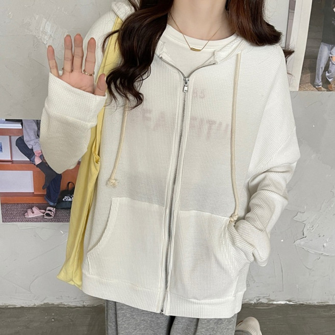 Elsso 柔軟華夫格拉鍊連帽開襟衫
