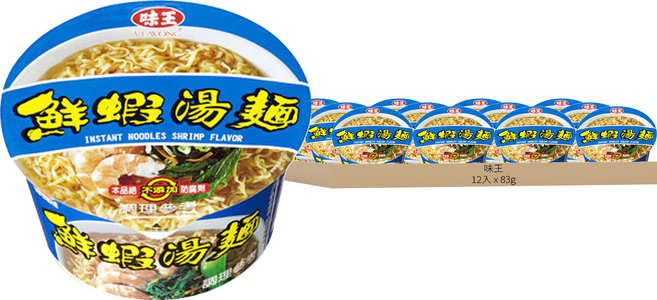 味王 鮮蝦湯麵 83g, 12入