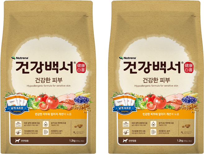 뉴트리나건강백서 강아지 기능성 사료, 피부/피모+알러지, 1.2kg, 2개