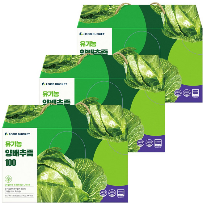 푸드버킷 국내산 유기농 양배추즙 100, 3L, 3개