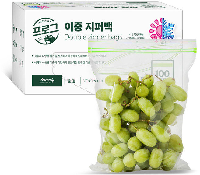 프로그 이중 지퍼백, 중(M), 100개입, 1개