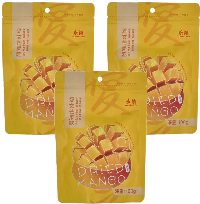 永禎 愛文芒果乾 無糖, 100g, 3包