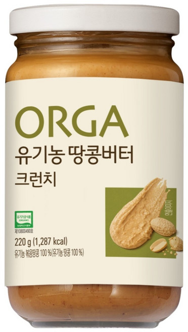 올가홀푸드 100% 유기농 땅콩버터 크런치, 220g, 1개