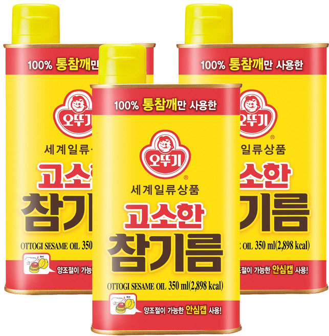 오뚜기 고소한 참기름 캔, 350ml, 3개