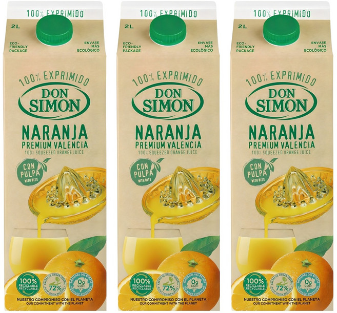 돈시몬 착즙 오렌지 주스, 2L, 3개