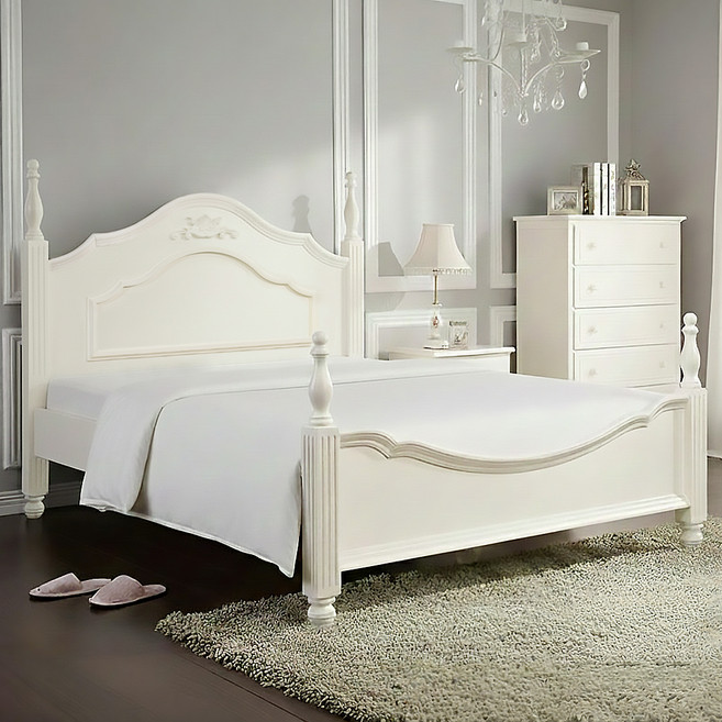 파로마 아이리스 원목 도장 침대 프레임 + 독립 매트리스 세트 방문설치, 크림화이트(프레임), 아이보리(매트리스)