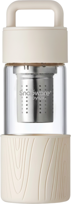 Corelle Brands 康寧餐具 Snapware 晶透手提茶隔耐熱玻璃水瓶, 奶油白, 480ml, 1個