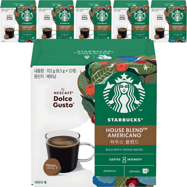 스타벅스 하우스 블렌드 바이 네스카페 돌체구스토 캡슐커피, 8.5g, 12개입, 6개