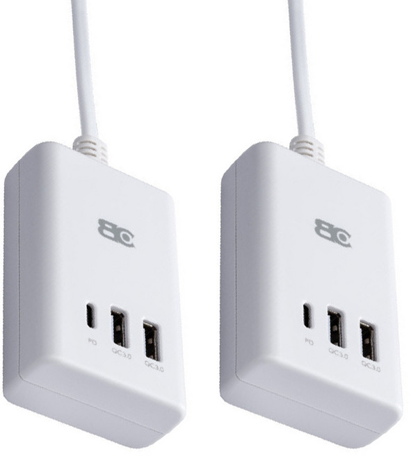 BC 博銓科技 PD20W TYPE-A x 2 + TYPE-C PD + QC 充電延長線, 1.2m, 白色, 2條