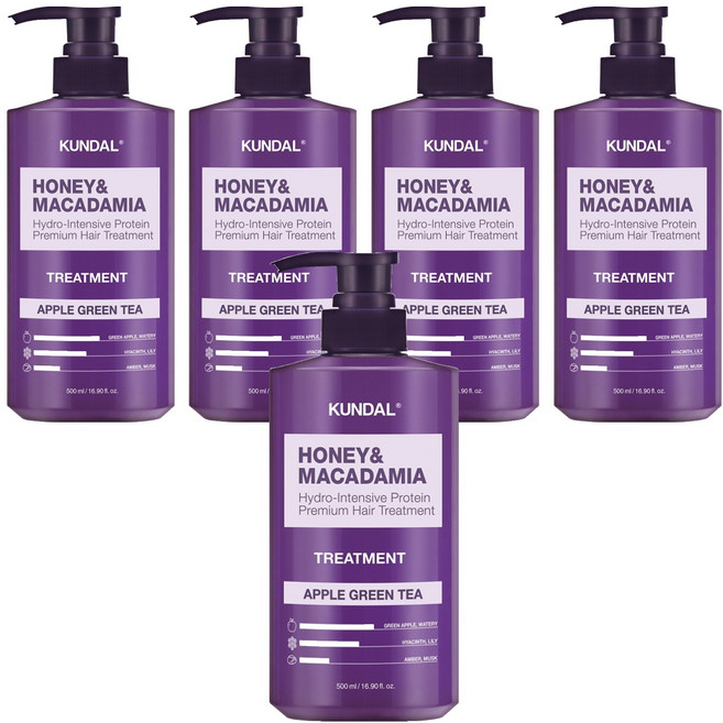쿤달 허니 앤 마카다미아 헤어 트리트먼트 애플그린티향, 500ml, 5개