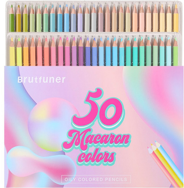 Brutfuner 마카롱 파스텔 톤 칼라 유성 색연필, 50색, 1개