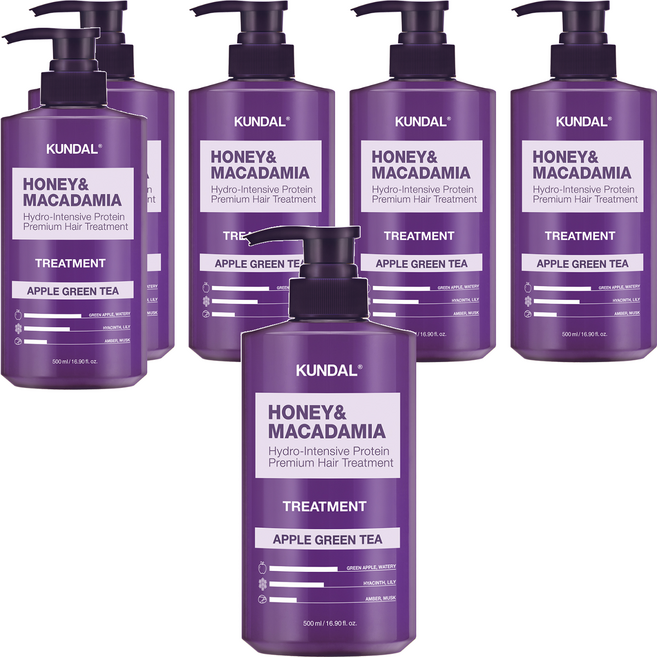 쿤달 허니 앤 마카다미아 헤어 트리트먼트 애플그린티향, 500ml, 6개