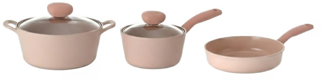 NEOFLAM 台灣公司貨 Sherbet蜜桃雪酪系列 鍋具3件組, 湯鍋 + 平底鍋 + 單柄湯鍋, 粉色, 1套