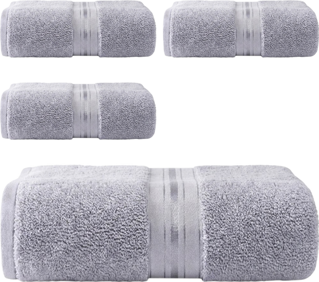 純棉加厚毛巾 120g, 銀灰色, 4條