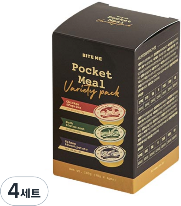 바잇미 강아지 포켓밀 영양간식 버라이어티팩, 혼합맛(닭고기/오리고기/연어), 180g, 4세트