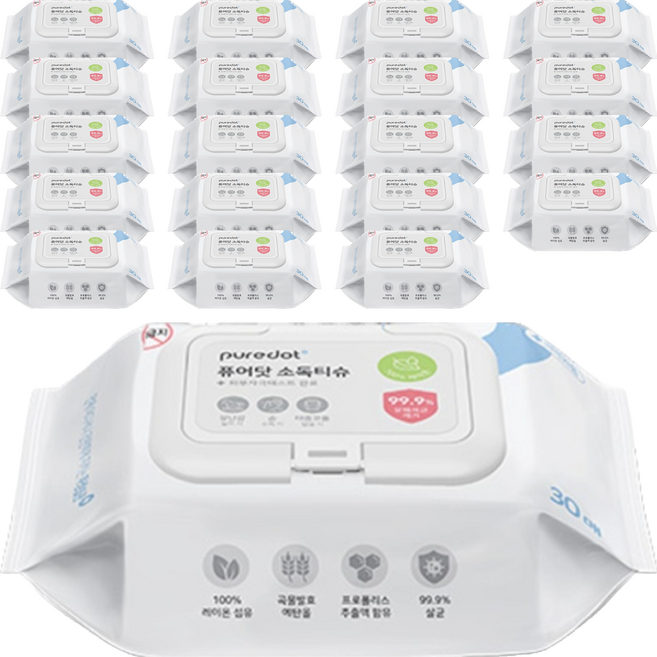 퓨어닷 NEW 소독 물티슈 캡형, 65g, 30매, 20개
