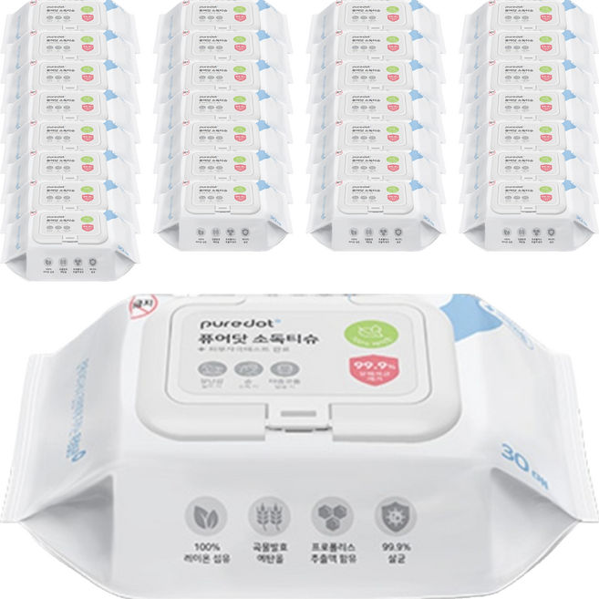 퓨어닷 NEW 소독 물티슈 캡형, 65g, 30매, 30개