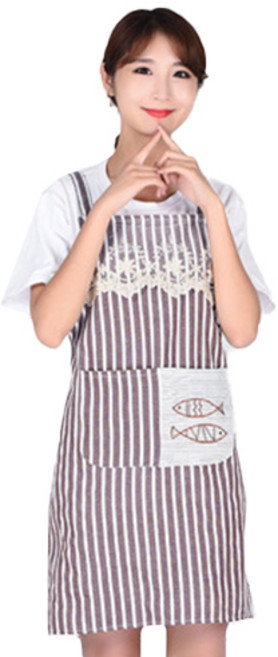 성인용 레이스 피쉬 자수 데일리 식당 카페 주방 어린이집 앞치마, 브라운, 1개