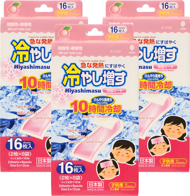 노보핀 코쿠보 열 냉각시트 어린이용 복숭아향, 16개입, 3개