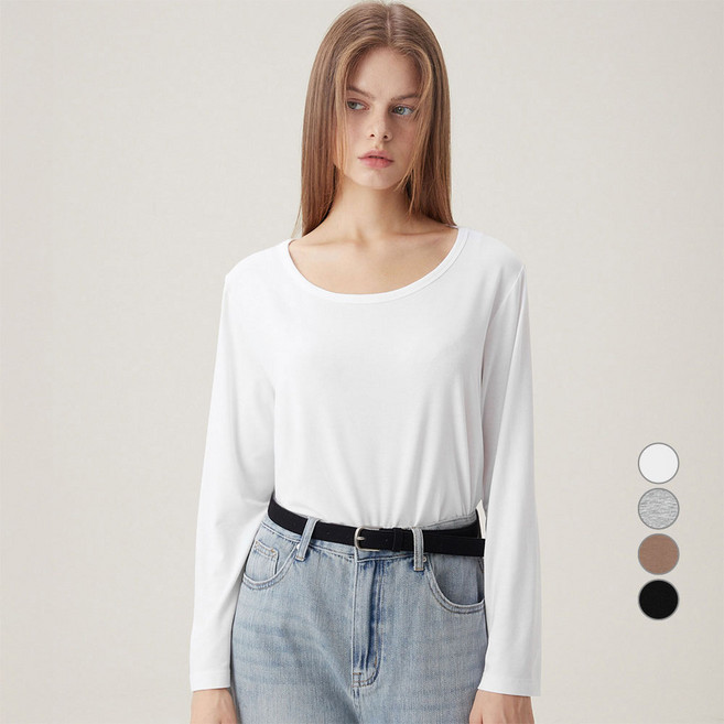 ELLE PARIS 여성용 루즈핏 스쿱넥 긴팔 티셔츠