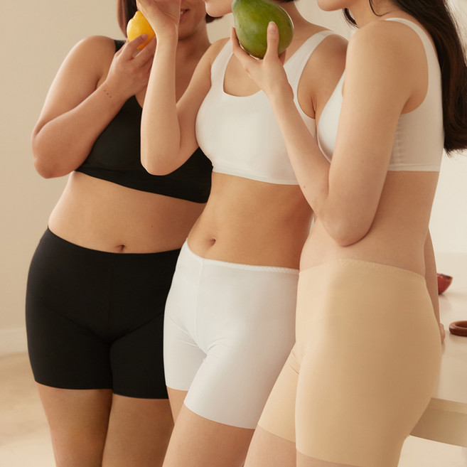marun5 女性無痕平口褲 3件組, 黑色, 膚色, 白色