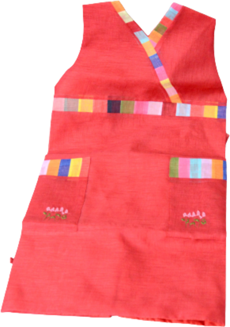 하마공방 V라인 색동 조각보 꽃자수 전통한복 앞치마, 빨간색, 1개