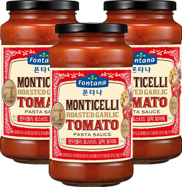 폰타나 몬티첼리 로스티드 갈릭 토마토 파스타소스, 3개, 600g