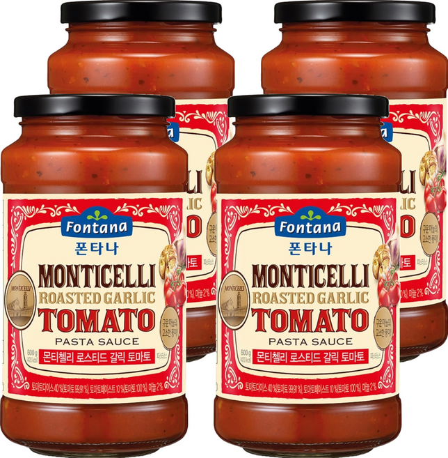 폰타나 몬티첼리 로스티드 갈릭 토마토 파스타소스, 4개, 600g
