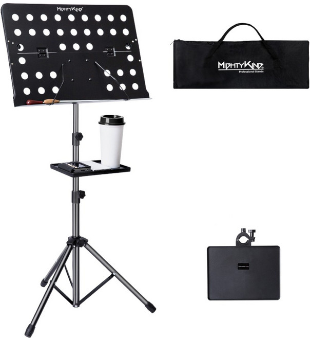 마이티킹 반으로 접히는 보면대 + 트레이 세트 MUS75T, 블랙, 1세트