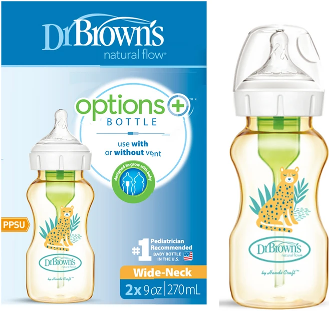 닥터브라운 옵션스 플러스 데코 와이드넥 PPSU 젖병 270ml 2p + 270ml 세트, 브라운, 2단계(3~6개월), 1개 - 쿠팡