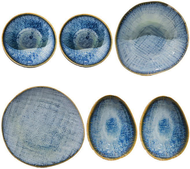 JUST HOME 日式窯變陶瓷餐具組 6p, 2個碗 + 缽 + 荷口盤 + 2個調味碟, 藍色, 1組