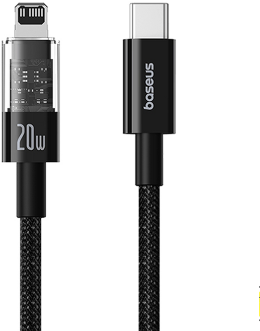 Baseus 倍思 透明CD系列 Type-C to IP 20W 快速充電線, 1m, 星曜黑, 1條