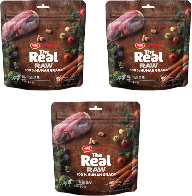 하림펫푸드 어덜트 강아지 더리얼 로우 건조사료, 오리, 50g, 3개