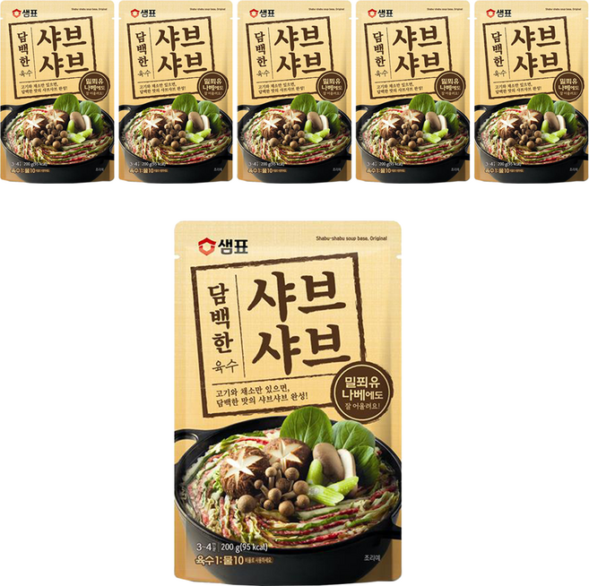 샘표 담백한 샤브샤브 육수 3~4인분, 200g, 6개