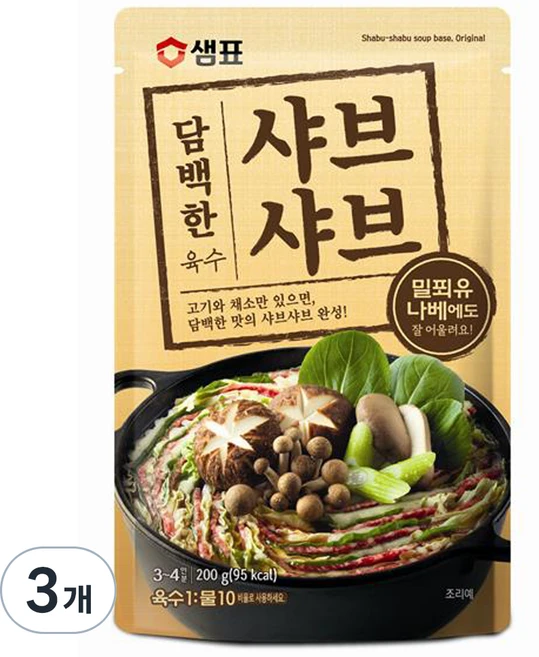 샘표 담백한 샤브샤브 육수, 200g, 3개 - 쿠팡
