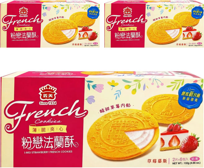 義美 法蘭酥 草莓 6入, 132g, 3盒